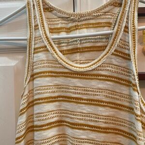 Lou & Grey Cream Mustard small Striped Knit maxi dress, mostly cotton Summer!